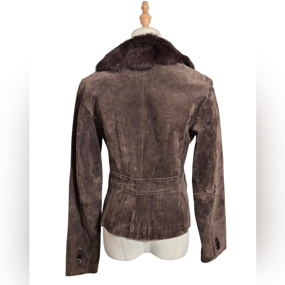 XOXO Vintage 90s Brown Suede Blazer with Rabbit Fur Collar - Picture 4 of 9